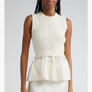 Ulla Johnson Cream Knit Peplum Sweater Top